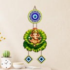 Artvibes Bal Ganesh on Lotus Leaf Evil Eye Wall Hanging for Home Decor | Nazar Protection Hanging for Entrance Living Room Temple Office | Vastu Blessings Positive Energy Decorative Gift (WH_8569N)
