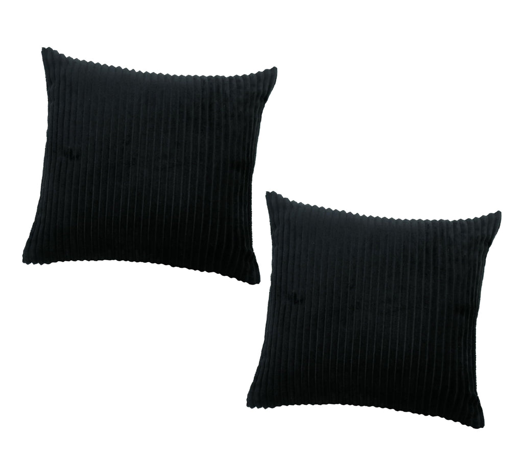 RD TREND® Cushion Cover Set of 2, Decorative Sofa Living Room Home Square Cushion Covers 16 Inch x 16 Inch, Aesthetic Corduroy Striped Double Sided (Black)