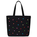 MASQ by Q-One Cute Genes Foldable Reusable Tote Bag for Women with Zip | College Bag for Girls | 100% Organic Canvas Tote for Shopping, Travel & Beach | (Heart Black)