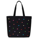 MASQ by Q-One Cute Genes Foldable Reusable Tote Bag for Women with Zip | College Bag for Girls | 100% Organic Canvas Tote for Shopping, Travel & Beach | (Heart Black)