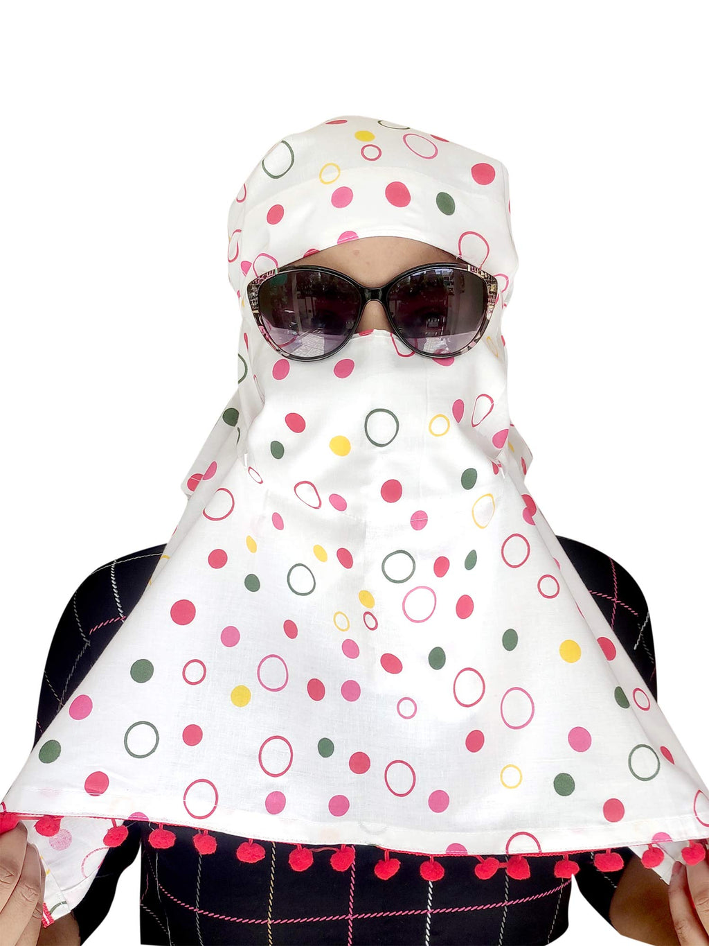 Switchon Export quality Cotton Innovative scarf hijab for women with closer Hook and Loop Tape - White-red
