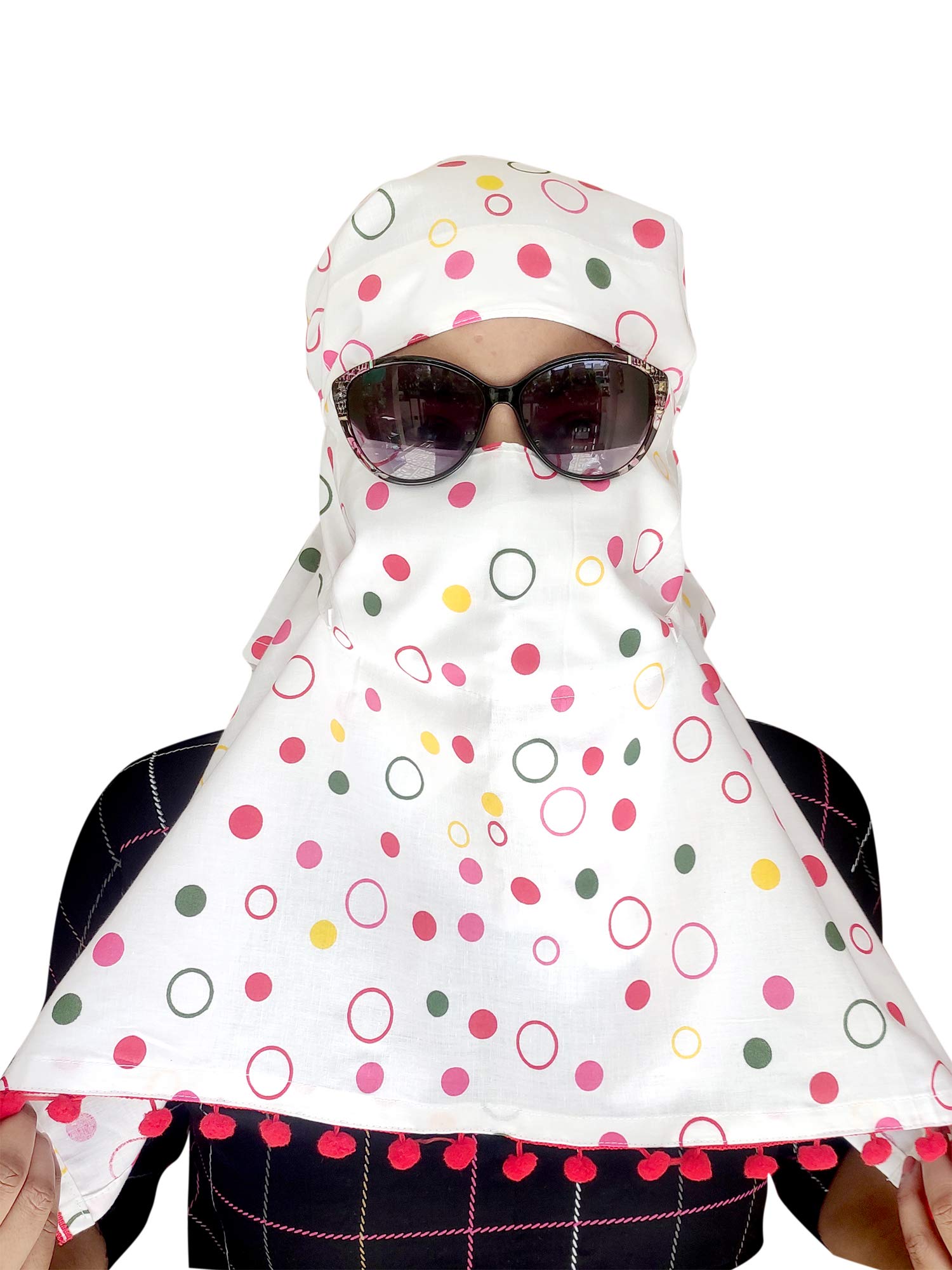 Switchon Export quality Cotton Innovative scarf hijab for women with closer Hook and Loop Tape - White-red