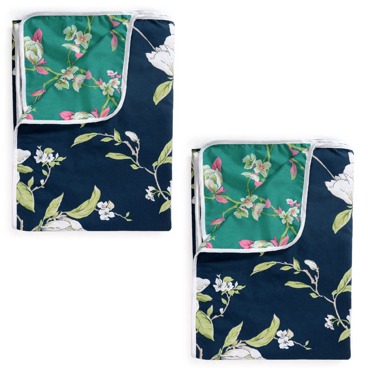 Divine Casa Polyester All-Weather 120 GSM Printed Lightweight Reversible Design Set of 2 Single Bed AC Dohar Blanket - Green and Navy Blue 1| TC - 120 Kafalo