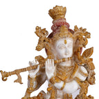 SVARUP Brass Krishna Bhagwan Statue with Flute Multicolor Marble Finish Height 29 Inch