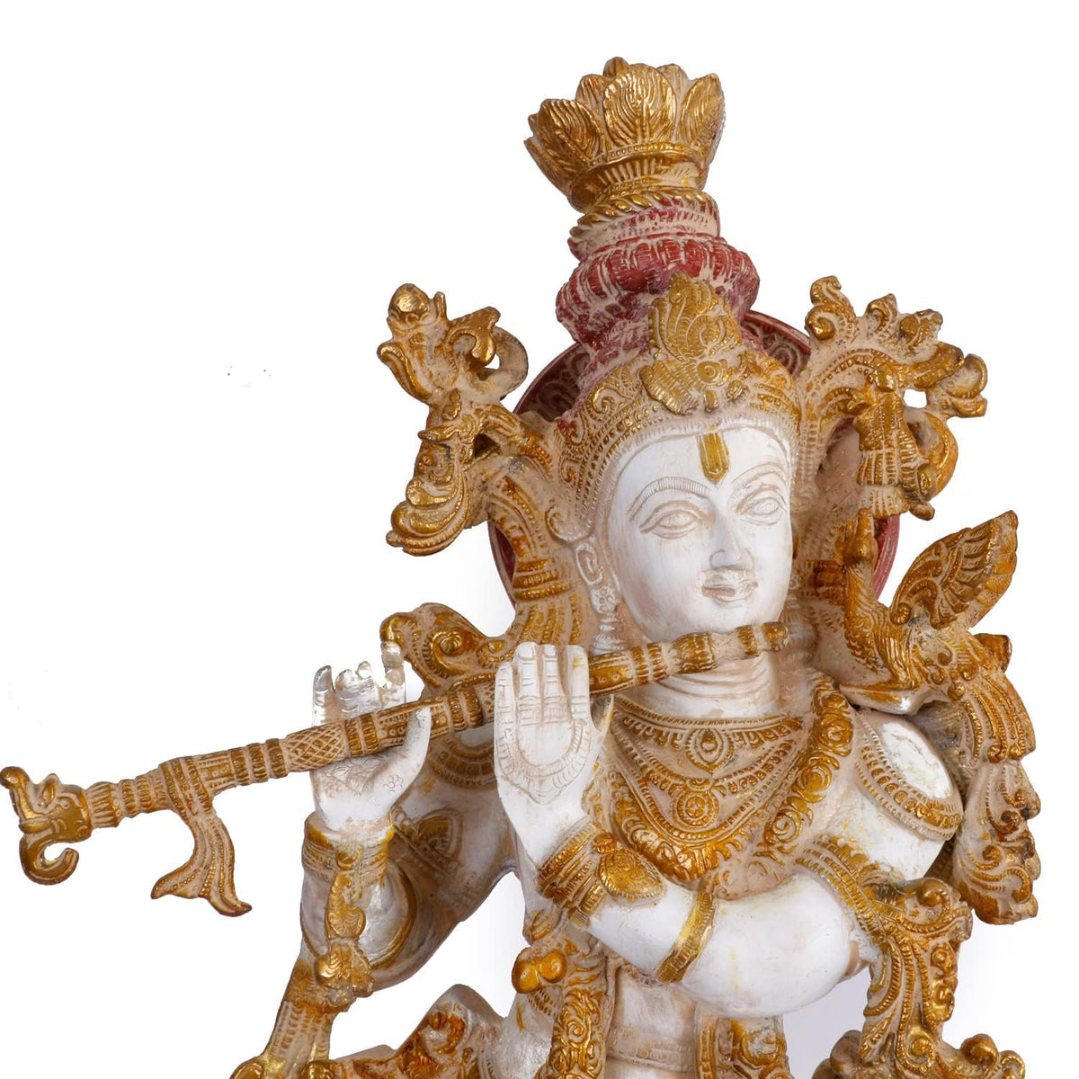 SVARUP Brass Krishna Bhagwan Statue with Flute Multicolor Marble Finish Height 29 Inch