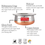 HAZEL Copper Bottom Uruli with Lid | Urli Vessel Cooking Stainless Steel | Serving Tope Handi | Kitchen Items for Home Cooking, 1300 ML