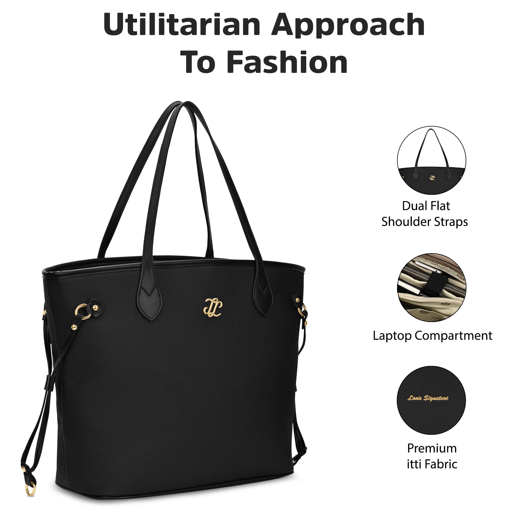 Lavie Signature Women's Canva 15 Inch Laptop Tote Handbag | Tote Bag for Work | Ladies purse | Stylish Shoulder Bag | Gift for Women
