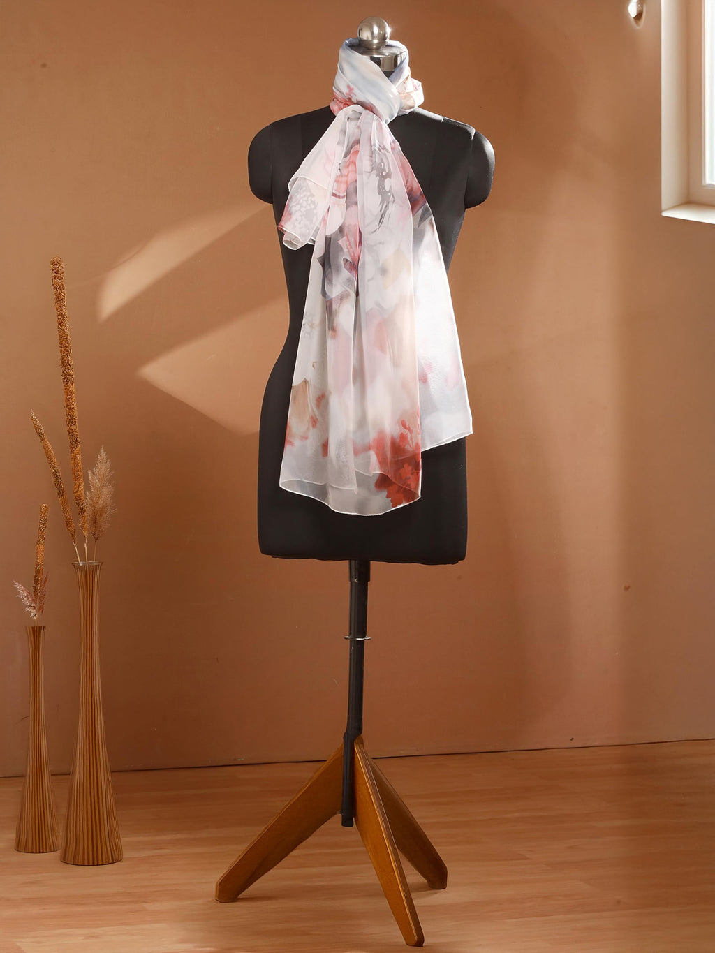 CrossKulture Scarf Stole for Women - 185 x 135 cm Chiffon Scarf with Floral Print | Lightweight Soft Stole for Girls | Satin Feel Neck Wrap | Women Accessory (Colour1)