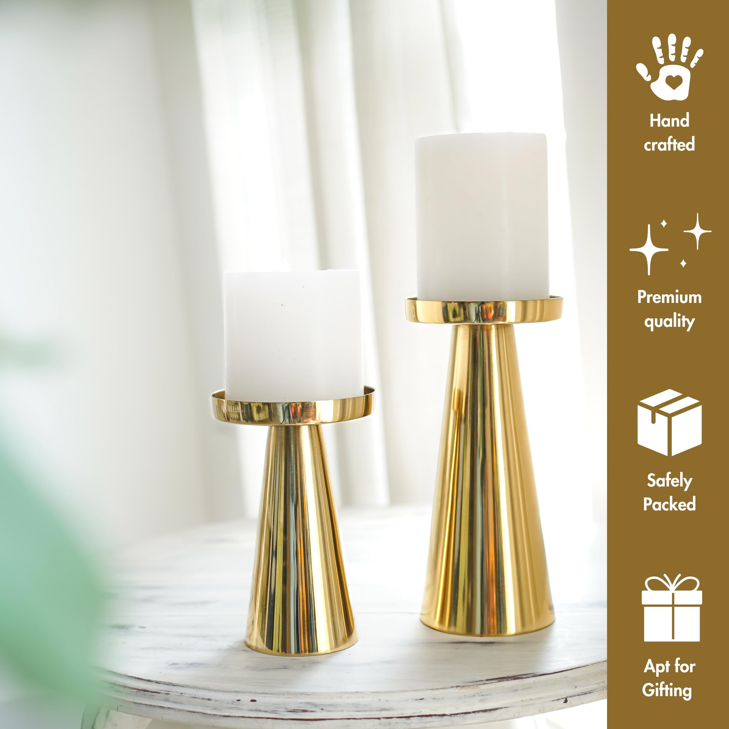 Behoma Handcrafted Gold Metal Pillar Candle Holders Pack of 5 Sets
