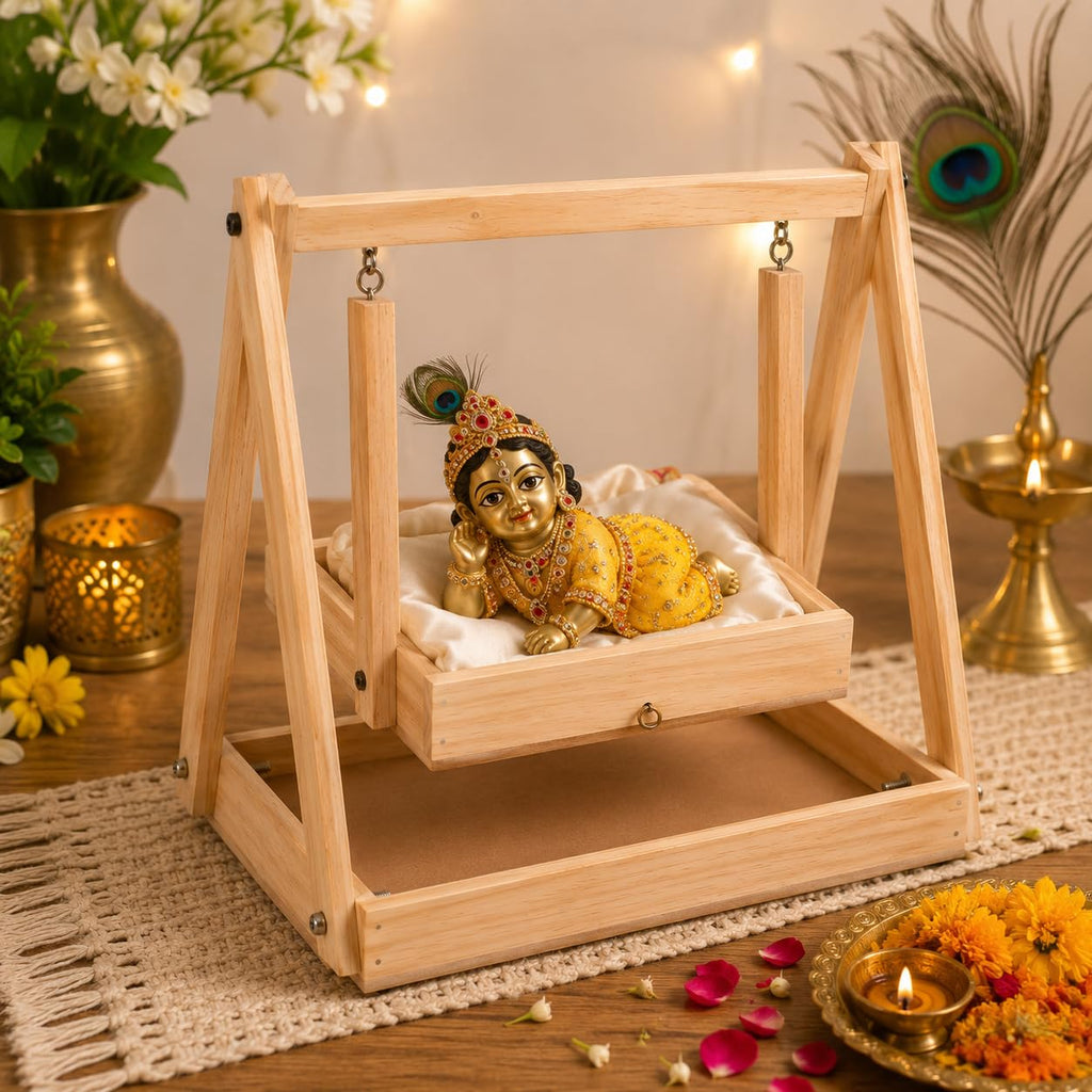Goody Woody 1 Pc Foldable Wooden Swing Jhula for Laddu Gopal