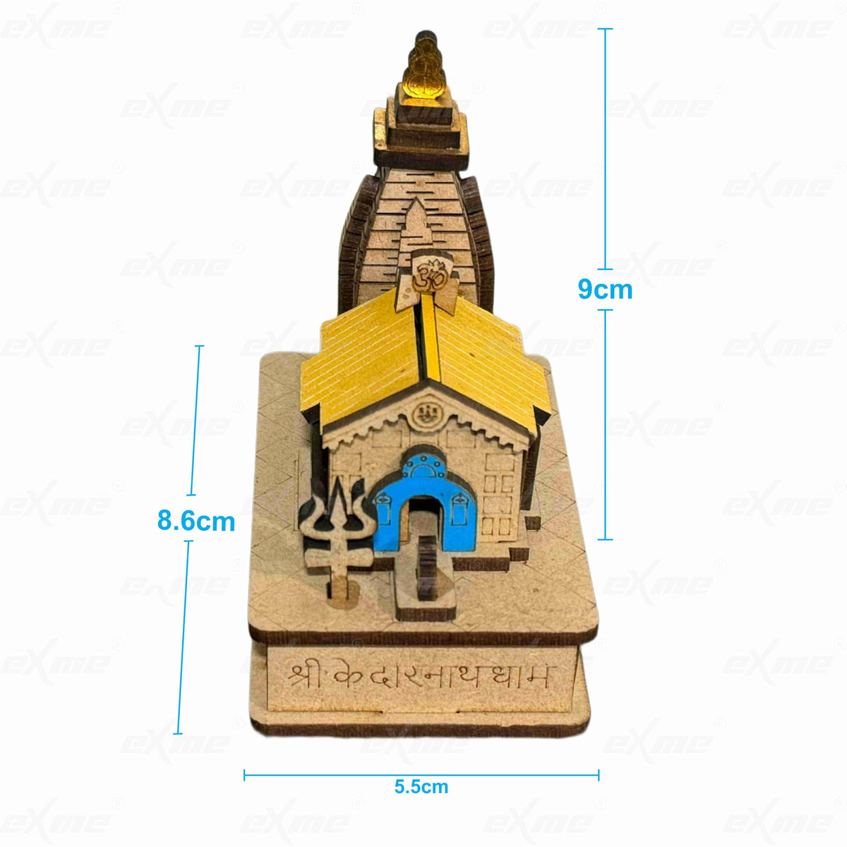 eXme 2 pcs Kedarnath 3D Wooden Temple Model – Decorative Miniature for Car Dashboard, Office Desk, and Home Pooja Room (Brown, Pack of 2)