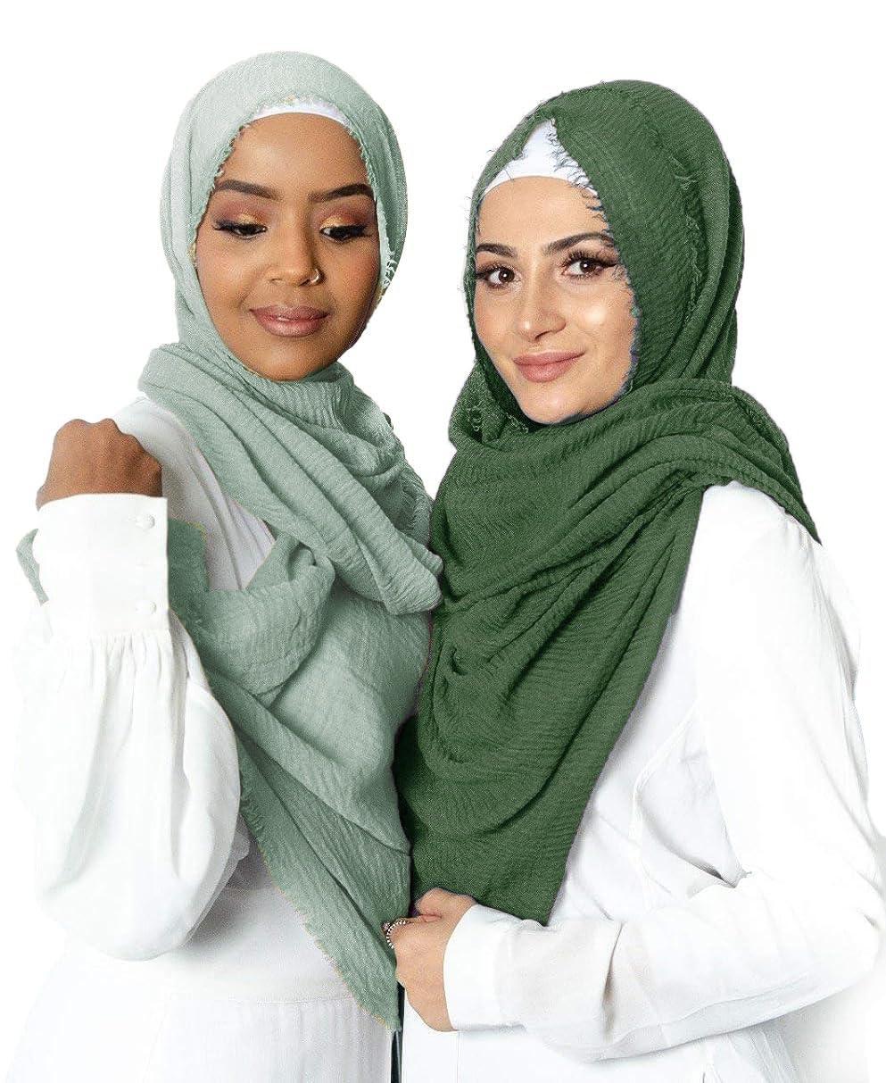 ICW Women's Light Weight Premium Wrinkle Ironless Crinkle Cotton Hemp Summer Scarf Stoles Shawl head scarves for girls (PACK OF 2) (BEIGE)