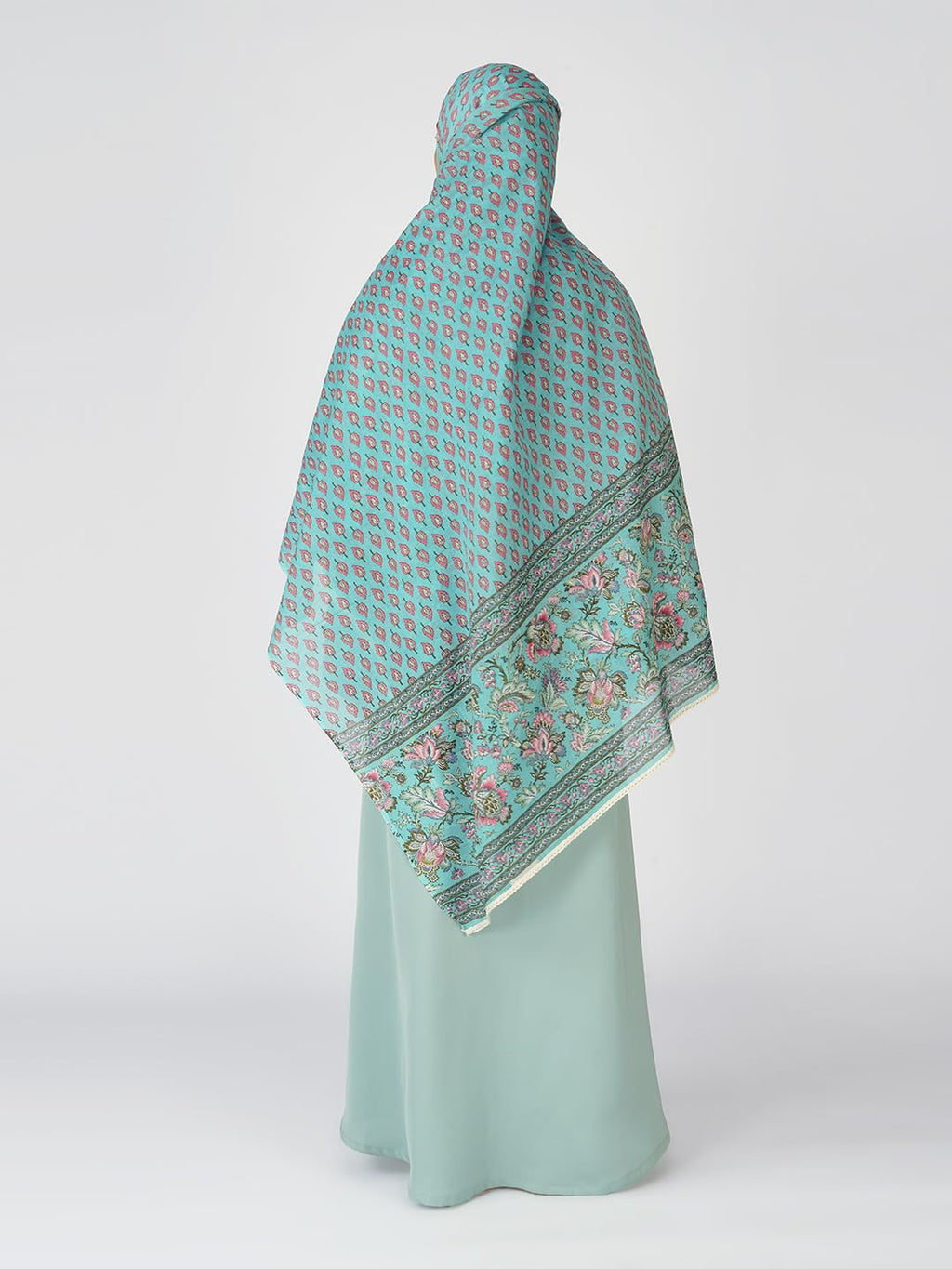 ANAApparels ANA Khansa Blue Green Floral Dupatta | 92 x 42 Inches – Premium Mulmul Cotton | Lace Border | Lightweight, Soft & Breathable