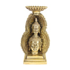 Artvarko™ Brass Double Head Buddha Under Cave Showpiece Tea Light Candle Holder Statue Murti for Home Decor Office Table Vastu Gift 12 Inches