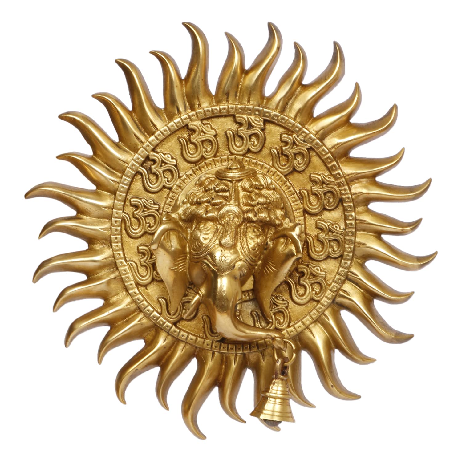 Artvarko Brass Sun Om Ganesha Bell Wall/Door Hanging for Home Decor Entrance Ganpati Gift Murti Statue Success Office Decoration Diwali Chaturthi Pooja