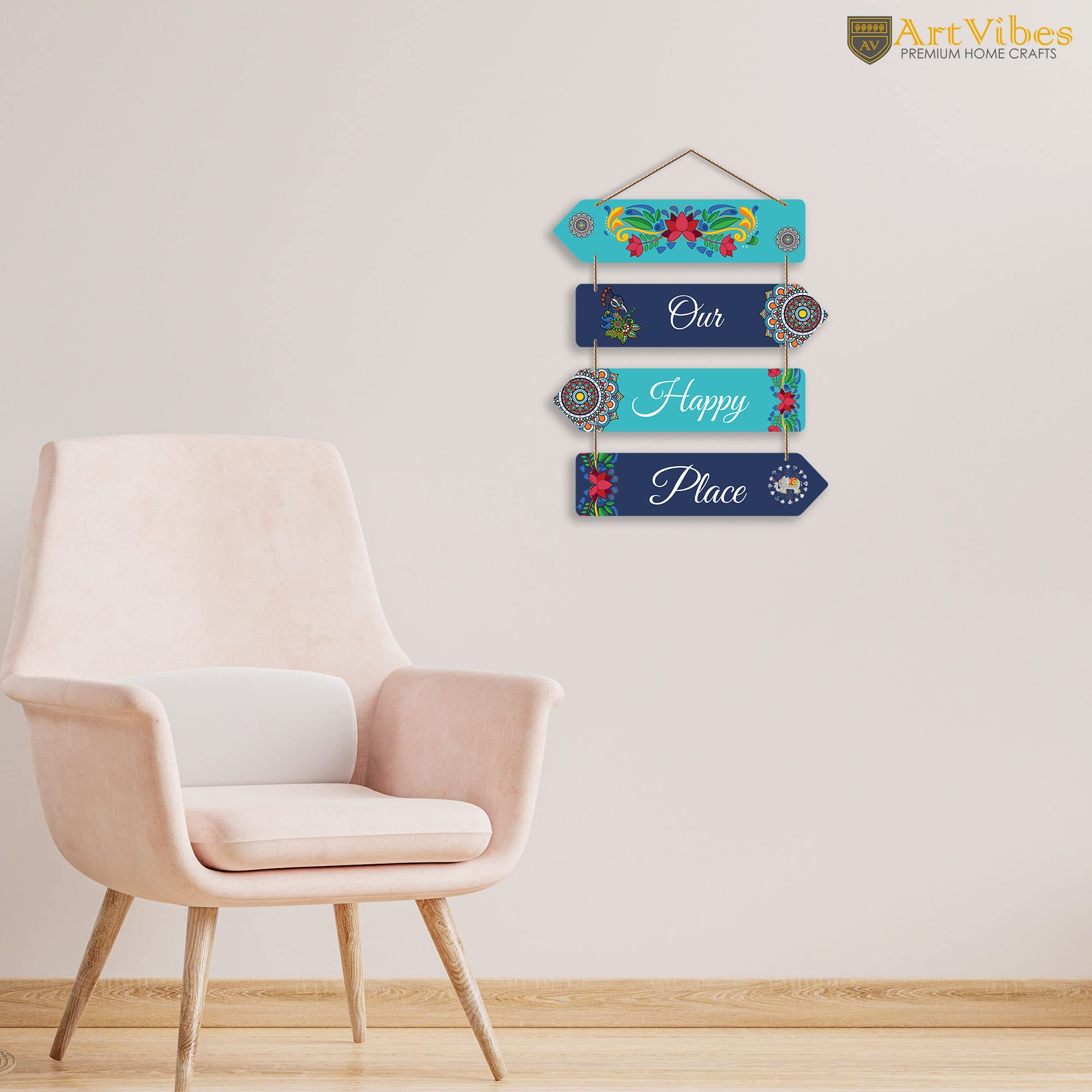 Artvibes Our Happy Place Decorative Wall Art MDF Wooden Wall Hanger for Living Room | Printed Wall Decoration | Modern Decor Items | Wall Poster | Artworks Hangings | Unique Gift (WH_4413N)