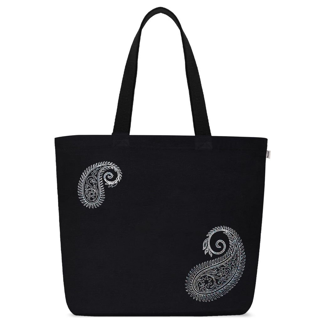 MASQ by Q-One Cute Genes Foldable Reusable Tote Bag for Women with Zip | College Bag for Girls | 100% Organic Canvas Tote for Shopping, Travel & Beach | (Paisley)
