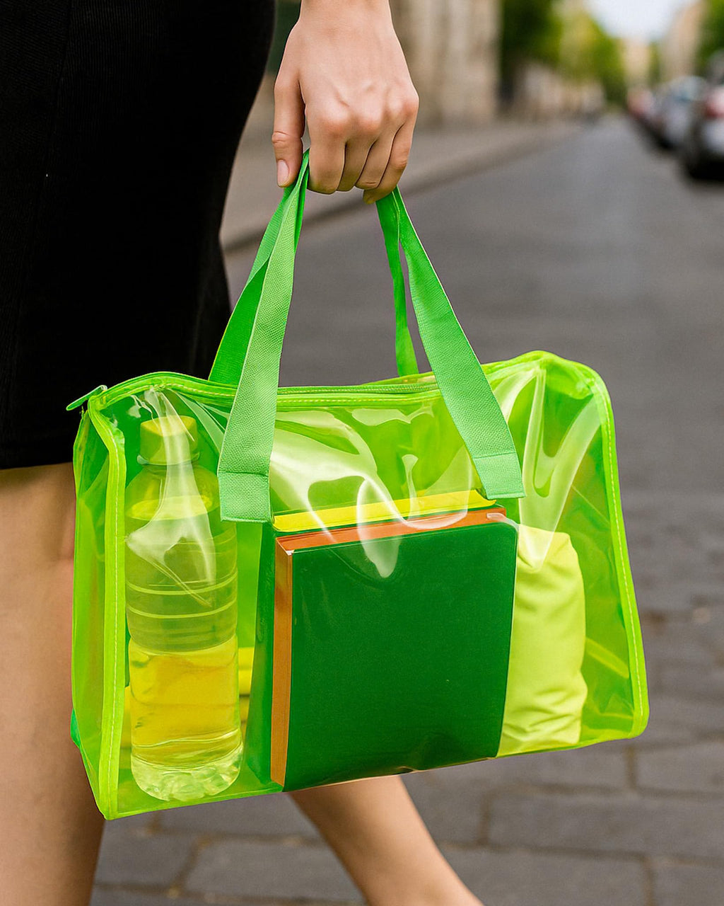 THE BLING GLOBAL Transparent PVC Duffle Bag For Kids,Jelly Shoulder Bag, Stylish Clear Handbag with Double Handles,for Rakhi Gift, Kids Bag for Rakhi Celebration. (Neon Green)