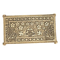 ARTVARKO Brass Traditional Swastik Kalash Embossed Rectangle Chowki Table for God Idols Diya Temple Decor Puja Gift 8 Inch