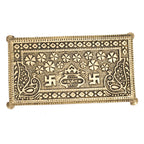 ARTVARKO Brass Traditional Swastik Kalash Embossed Rectangle Chowki Table for God Idols Diya Temple Decor Puja Gift 8 Inch