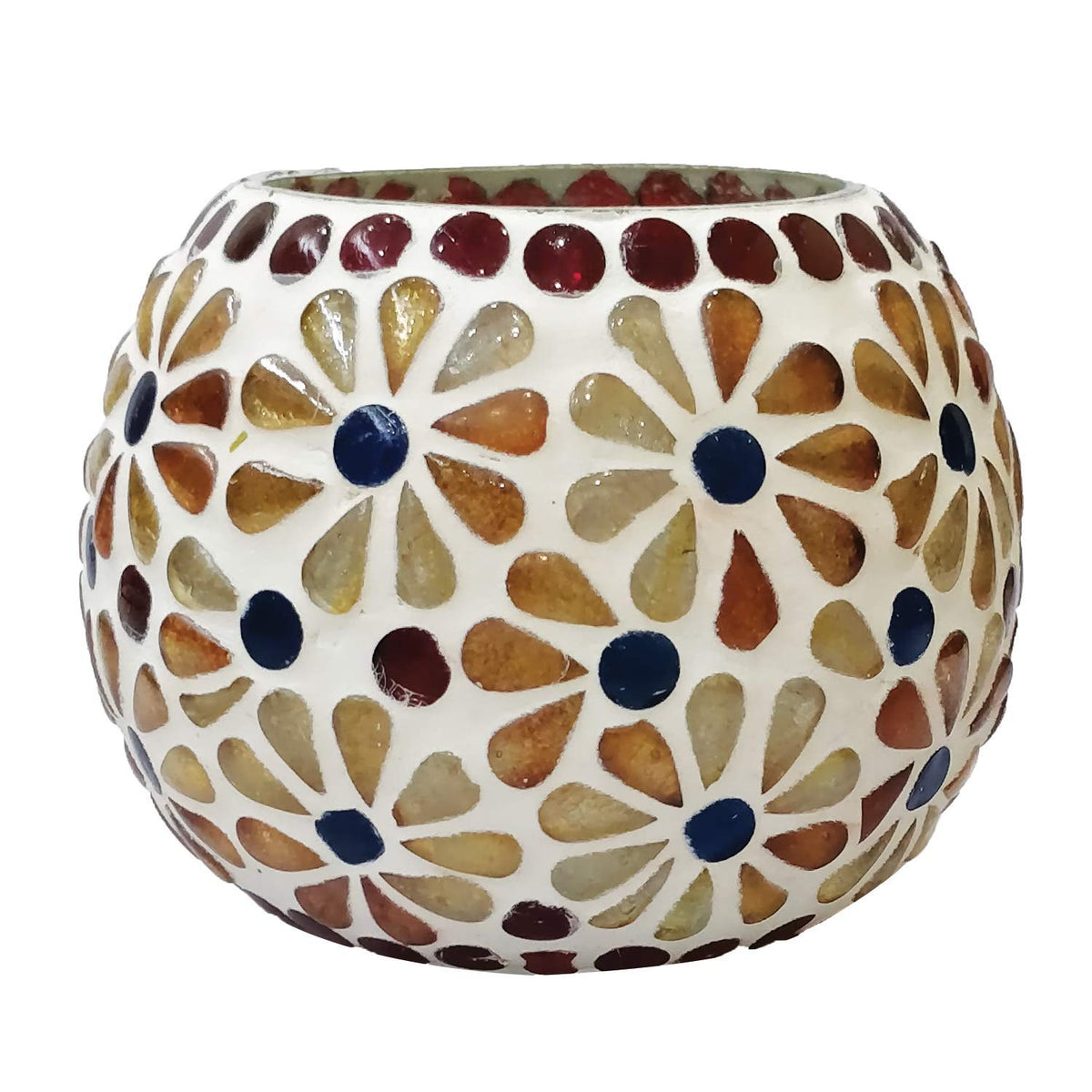 The Purple Tree Glass Mosaic Tealight Candle Holder for Diwali Decor, Christmas Decor - Pack of 2