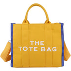 MAIRO LIFESTYLE Women Canvas The Tote Bag with Zipper Small Purse Crossbody Bag Top Handle Traveler Handbag (Yellow with Blue edge)