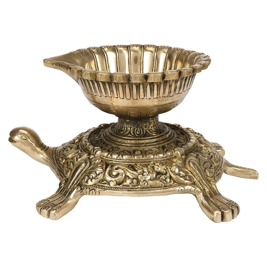 Artvarko Brass ASHT Dhaatu Large Size Diya Deepak for Puja Room Tortoise Kachua Statue Oil Deepak Lamp 7.5 Inches