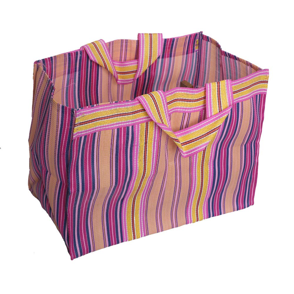 Bag2Basic (B2B25NYL Reusable LARGE Recycled Multicolour Cloth Tote Cum Handbag Jhola Thela underbed storage bag dimension 19 x 14 x 12 inch 1 pc only