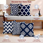 STITCHNEST Set of 5 Polycotton Cushion Covers – 16x16 Inches – Blue & White Ikat Geometric Print – Elegant Cushion Covers for Sofa & Living Room | Perfect for Home Decor