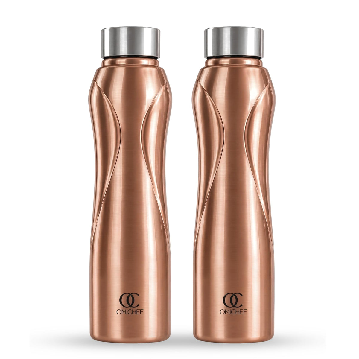 Omichef Stainless Steel Water Bottle 1L (Pack of 2) | Copper Finish | Fridge Safe, Leak Proof, BPA Free | Ideal for Home, Office, School & Gym