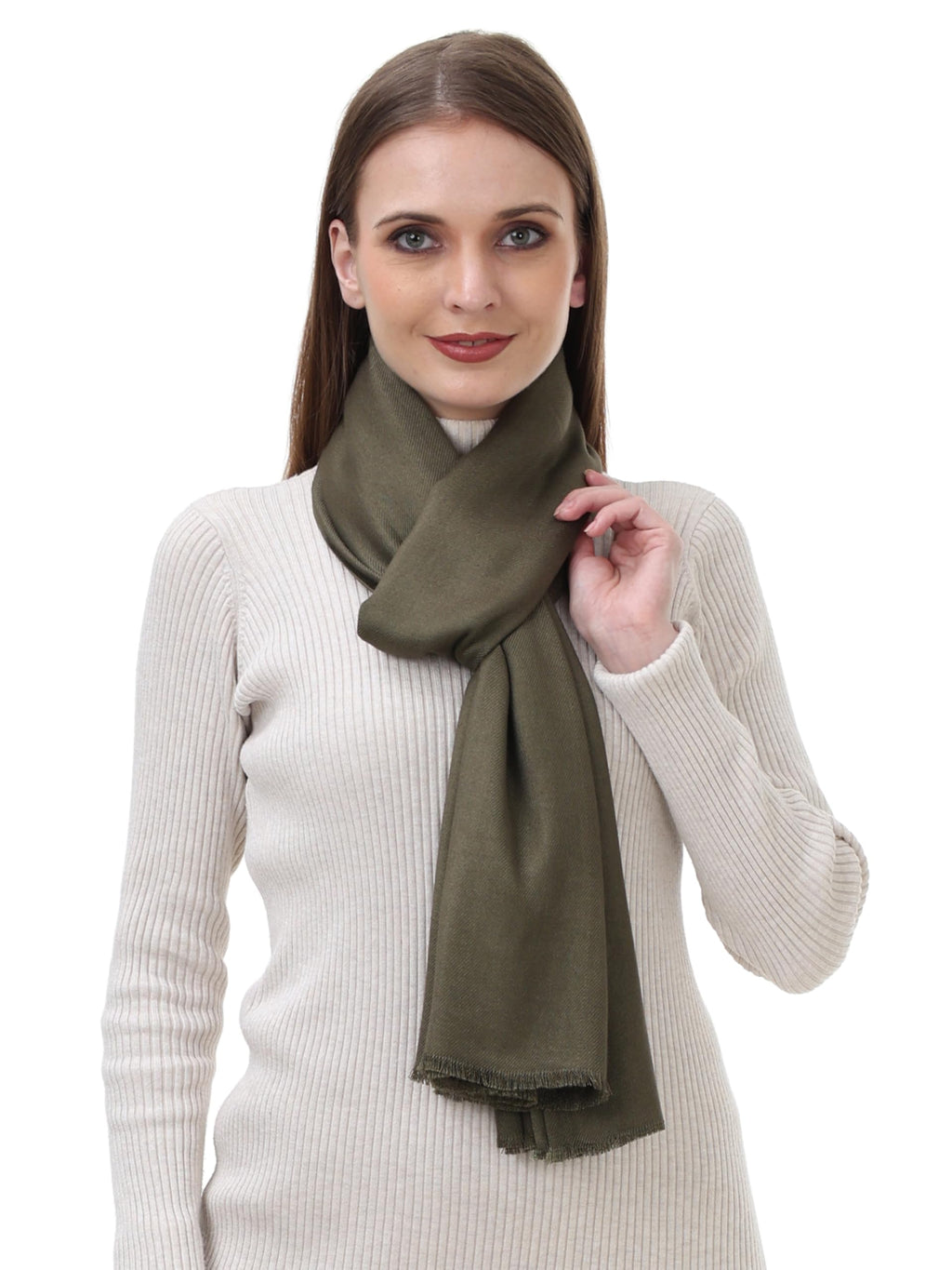 EH Viscose Pashmina Scarf For Women, Twill Weave, Thick, Solid Color Wraps, All Weather, Large, Warm, Very Soft Pashmina Feel Scarves (Olive Green), Female