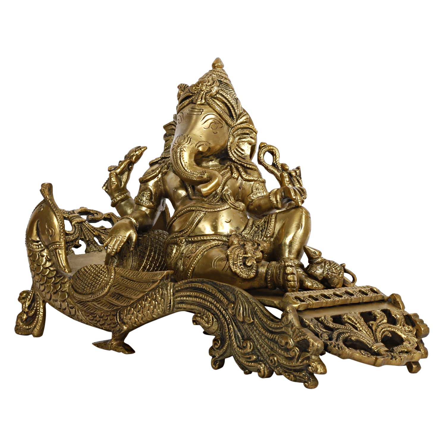 Svarup Brass Ganesha Idol on Peacock Singhasan for Home Decoration Ganpati Statue Murti for Gift Height 7.5 Inch Weight 4.5 Kg