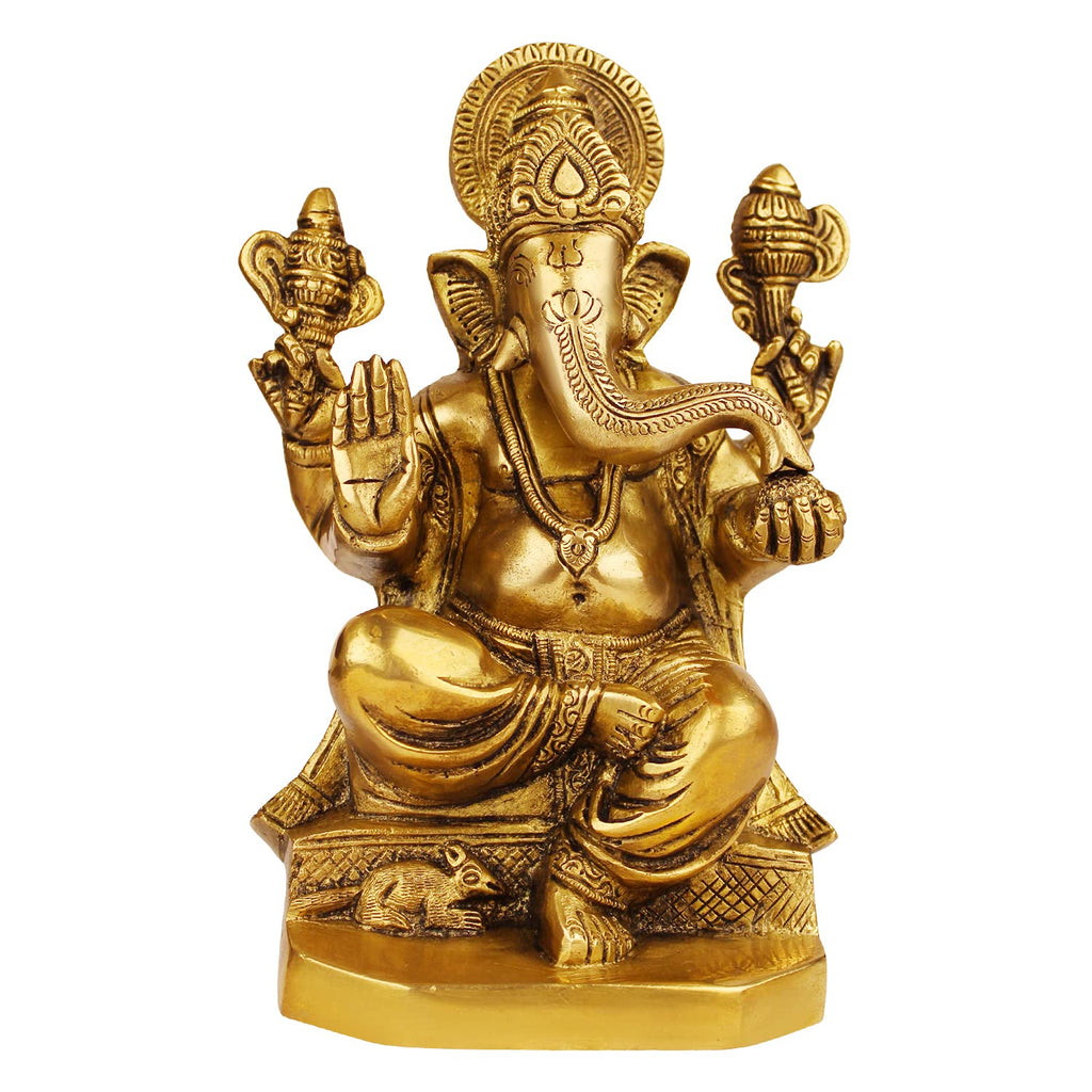 ARTVARKO Brass Lord Ganesha Idol Ganesh Sculpture murti God Ganesha Murti Statue Handmade Ganpati Temple Diwali Puja Home Decor Gift 8 Inches