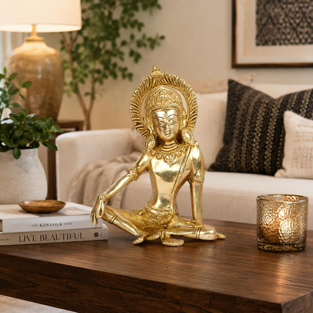 ARTVARKO Brass Murti of Lord Indra Dev Mahavastu Rain God, Inder Dev, Vastu Remedy FengShui, Religious Showpiece Home Décor 7 Inch