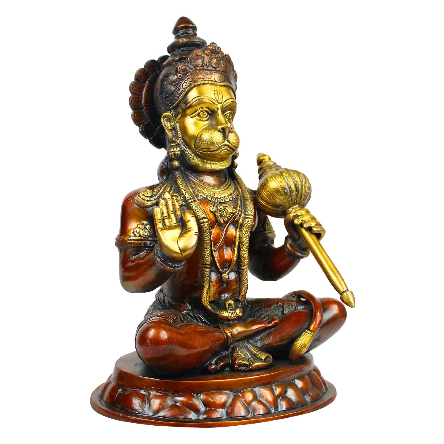ARTVARKO Big Brass Lord Hanuman Ji Blessing with Gada on Shoulder Murti Bajrangbali Bhagwan Statue Height 15