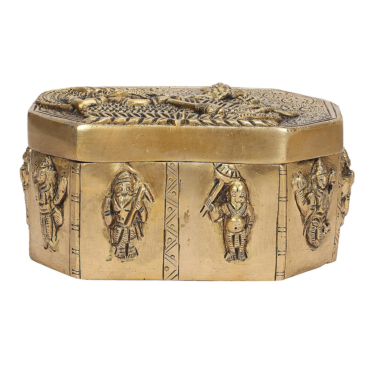 ARTVARKO Brass Jewellery Box Organizer Dashavatar Laxmi Vishnu Ten Incarnations Handicraft Gold Storage Box(LxBxH 15x11x8 cm)