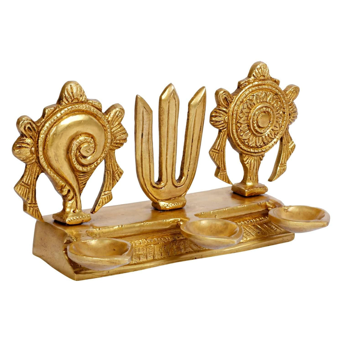 Svarup 4.25 Inch Brass Shankh Chakra Namah Diya: Gold Color Color