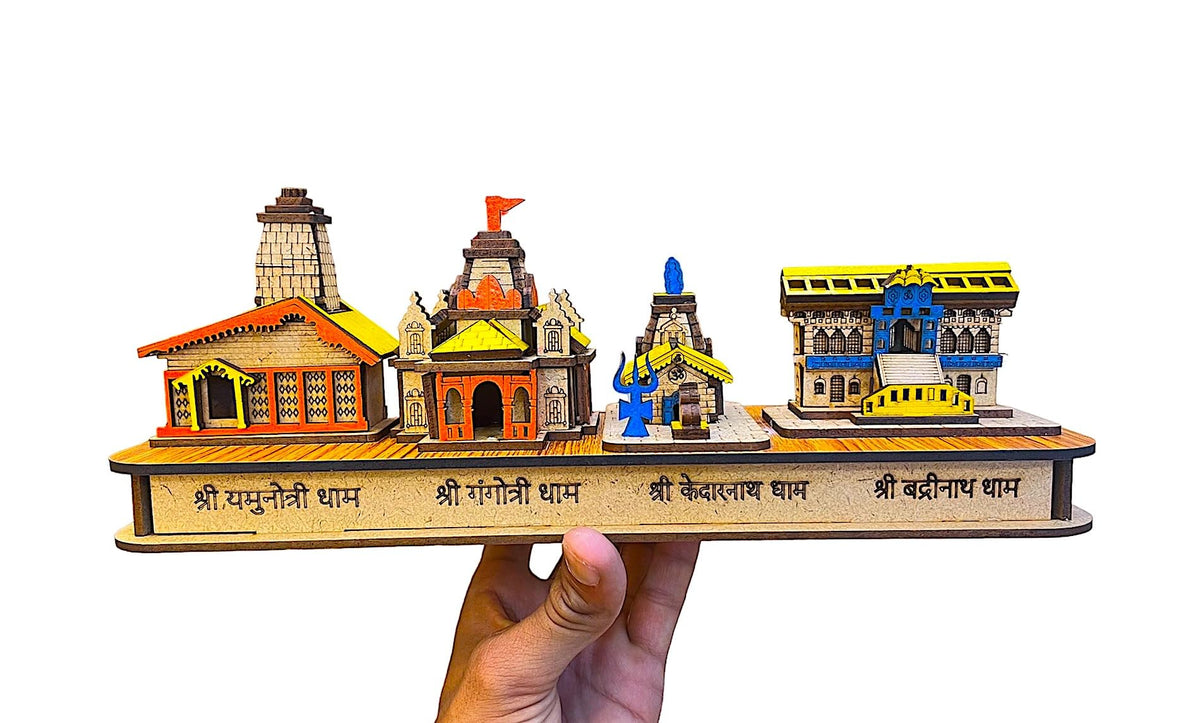 happiness hub 3D Char dham Wood Tempal for Home Decoration and Gift kedarnath, Badrinath,Yamunotri, Gangotri 3D Wooden Handmade Temple