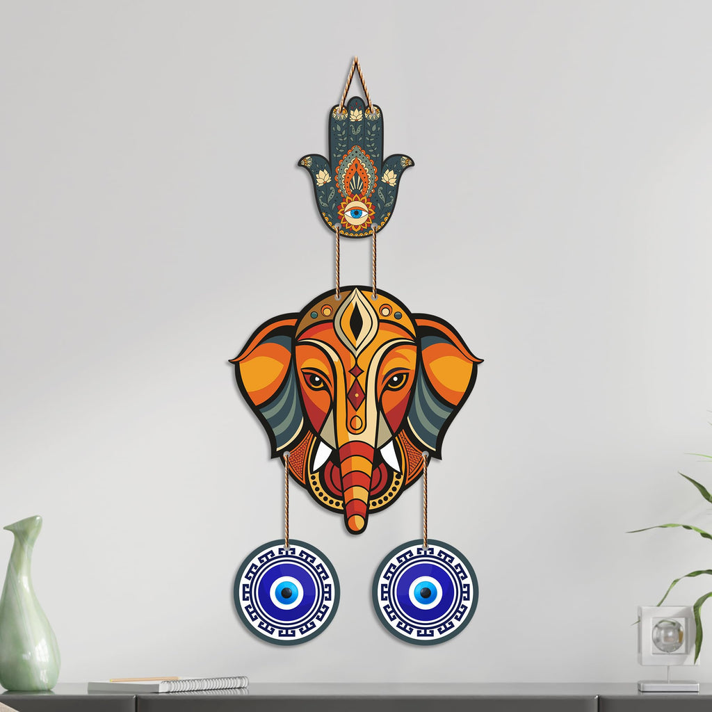 Artvibes Baby Ganesha Evil Eye Wall Hanging for Home Entrance | Nazar Battu MDF Decorative Wall Art | Spiritual Vastu Decor for Living Room | Bedroom | Office | Main Door | Unique Gift (WH_8553N)