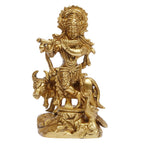 ARTVARKO Lord Krishna God Murti Brass Statue of Love Flute Playing with Cow and Peacock Home Décor Living Pooja Room Mandir Temple Height 4.5 Inch