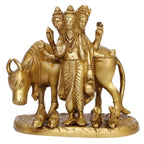 Artvarko Brass Brahma Vishnu Shiva Mahesh Trimurti Figurine Trinity Idol Dattatreya Tridev with Auspicious Cow Temple Puja Gift Décor 5.5 Inch