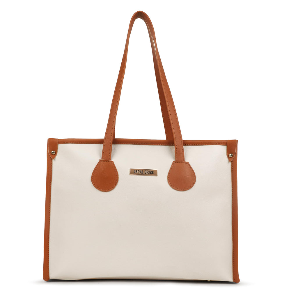 LEGAL BRIBE Textured Tote bag (White and Tan)
