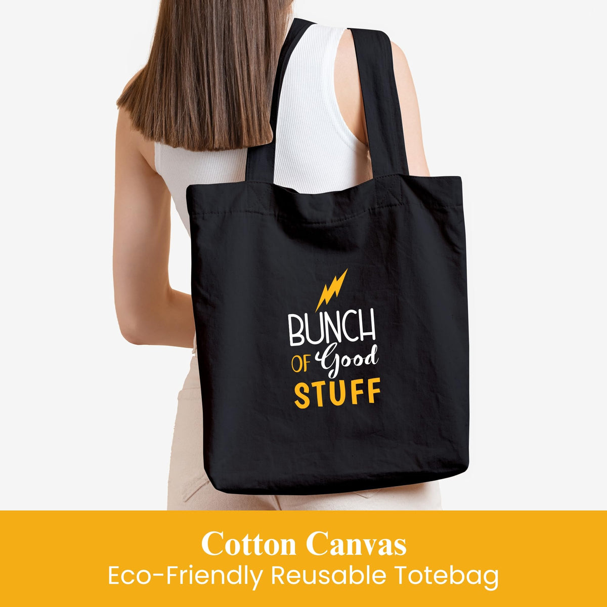 DOODLE Unisex Eco-Friendly Reusable Cotton Canvas Tote Bag | Inner & Outer Zip Pockets | Ideal for Travel, Shopping, College & Office Use | Good Stuff
