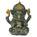 ARTVARKO Brass Antique Bhagwan Ganesha in Blessing Posture | Ganpati in Gold Green Home Entrance Office Decor Idol Marriage Gift Murti Pooja 8 Inch