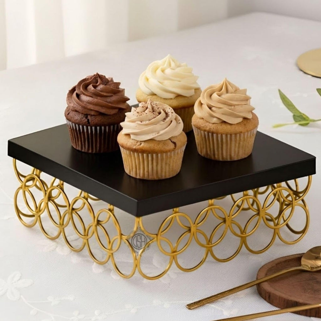 DSH Metal Cake Stand Square Cake Cutting Display Stand Multipurpose for Birthday and Wedding Party Suitable for 1 Pound Cake Small Black