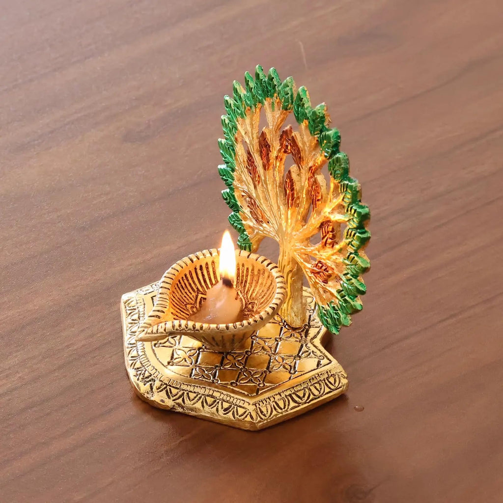 KridayKraft Exquisite Diya Figure Decorative Showpiece – Traditional Handcrafted Home Décor Accent for Festive Celebrations, Pooja Room, Temple, Office, and Living Space, Elegant Art (Golden)