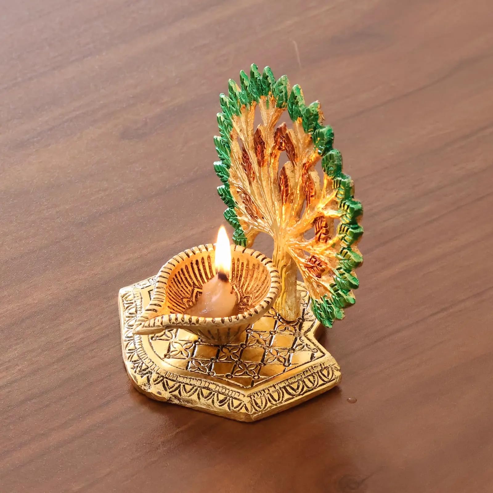 KridayKraft Exquisite Diya Figure Decorative Showpiece – Traditional Handcrafted Home Décor Accent for Festive Celebrations, Pooja Room, Temple, Office, and Living Space, Elegant Art (Golden)