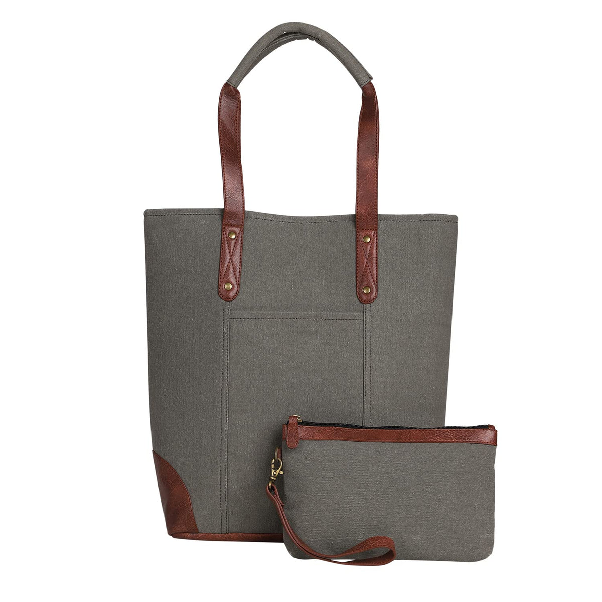 Mona B Canvas Tote Handbag for Women with Pouch perfect for Travel, College and office Use - Grey