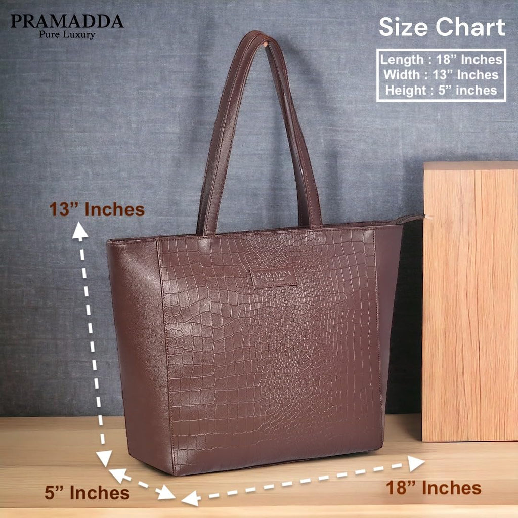 Pramadda Pure Luxury Fiona Brown Tote bags for women office use | hand bags for women | Laptop Bag for Woman 15.6 inch | College bags for girls stylish | Daily Use Travel Tote.