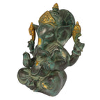 ARTVARKO Brass Antique Bhagwan Ganesha in Blessing Posture | Ganpati in Gold Green Home Entrance Office Decor Idol Marriage Gift Murti Pooja 8 Inch